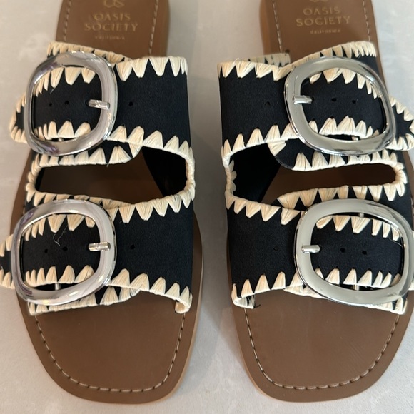 Oasis Society Tivoli Black Buckle Slide Faux Leather Sandal Size 6.5 NWT - Picture 6 of 11